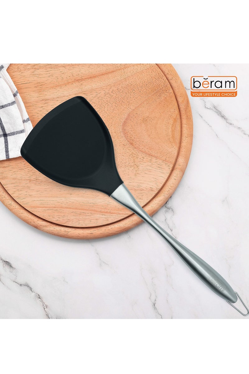 Beram Black Silicone Turn,10×35.5cm Heat Resistant Turner with Stainless Steel Handle BPA-Free, Non-Stick Safe, Ergonomic Kitchen Tool for Flipping, Stirring & Cooking-Black - Image 5