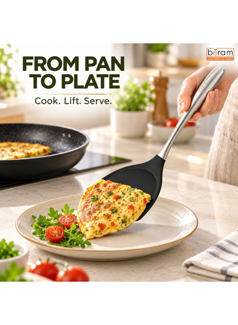 BERAM Black Silicone Turner, 10 x 35.5 cm Heat Resistant Cooking Turner with Stainless Steel Handle, BPA-Free, Non-Stick Safe Spatula for Flipping Eggs, Pancakes, Fish, Burgers & Everyday Cooking - Image 5