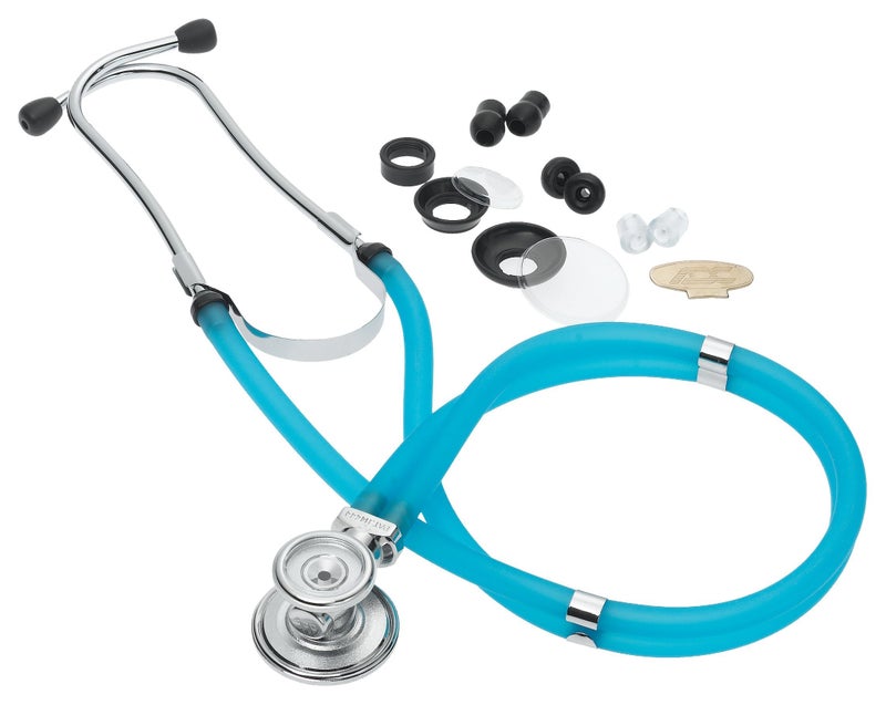 ADC Adscope 641 Sprague Stethoscope with 5 Interchangeable Chestpiece Options, 30 inch Length, Frosted Peacock Blue - Image 2