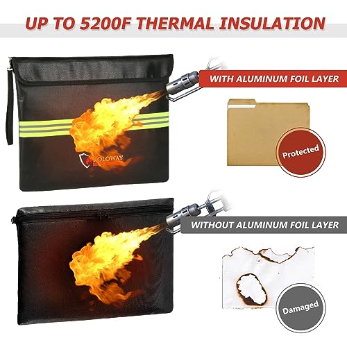 ROLOWAY Fireproof Document Bag (14 x 11 inch) with 5200℉ Upgraded Aluminum Foil Layer, Fireproof Bag for Documents with Reflective Strip and Zipper (Black) - Image 3