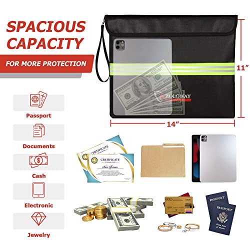ROLOWAY Fireproof Document Bag (14 x 11 inch) with 5200℉ Upgraded Aluminum Foil Layer, Fireproof Bag for Documents with Reflective Strip and Zipper (Black) - Image 5