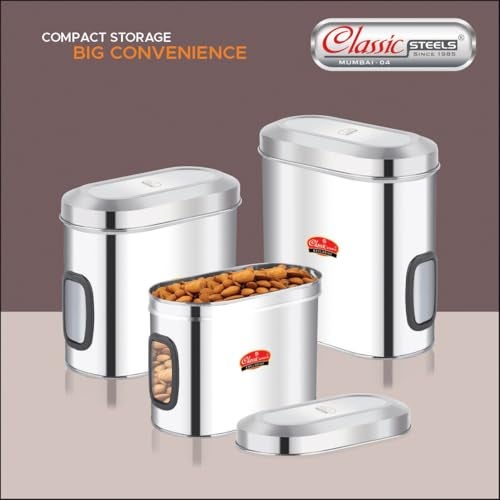 Classic Steels Oval Stainless Steel Kitchen Storage Canisters with Transparent Window (1500 ml) | Airtight Food Containers for Pantry Organization | Mirror Finish, Rust-Proof, Dishwasher Safe - Image 4