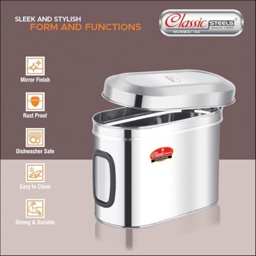 Classic Steels Oval Stainless Steel Kitchen Storage Canisters with Transparent Window (1500 ml) | Airtight Food Containers for Pantry Organization | Mirror Finish, Rust-Proof, Dishwasher Safe - Image 5