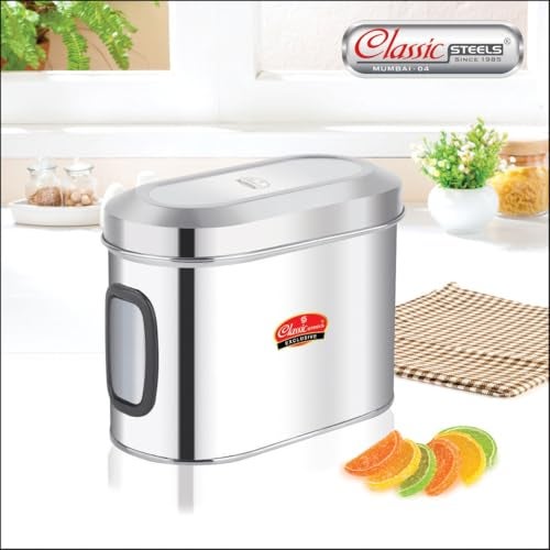 Classic Steels Oval Stainless Steel Kitchen Storage Canisters with Transparent Window (1500 ml) | Airtight Food Containers for Pantry Organization | Mirror Finish, Rust-Proof, Dishwasher Safe - Image 2