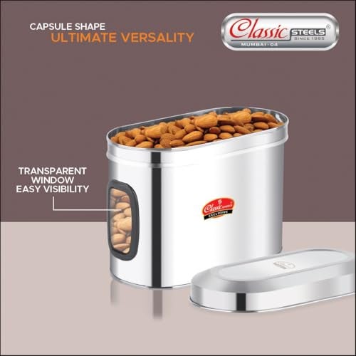 Classic Steels Oval Stainless Steel Kitchen Storage Canisters with Transparent Window (1500 ml) | Airtight Food Containers for Pantry Organization | Mirror Finish, Rust-Proof, Dishwasher Safe - Image 3
