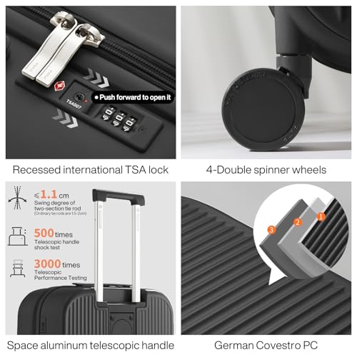 mixi Checked Luggage with Cup Phone Holder Hard Shell Rolling Travel Suitcases with Spinner Wheels,26 Inch Black - Image 5
