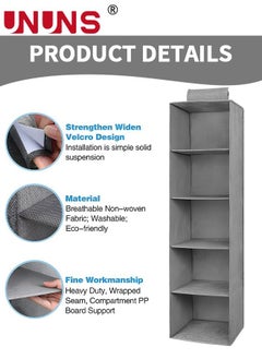UNUNS 5-Shelf Hanging Closet Organizer,Hanging Shelves For Closet With 2 Removable Drawers,Hanging Shelf Organizer For Bedroom Or Garment Rack  - Image 3