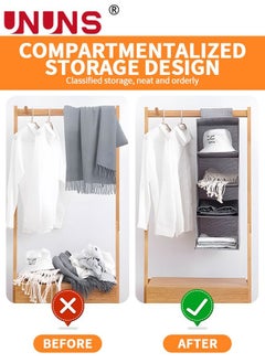 UNUNS 5-Shelf Hanging Closet Organizer,Hanging Shelves For Closet With 2 Removable Drawers,Hanging Shelf Organizer For Bedroom Or Garment Rack  - Image 2