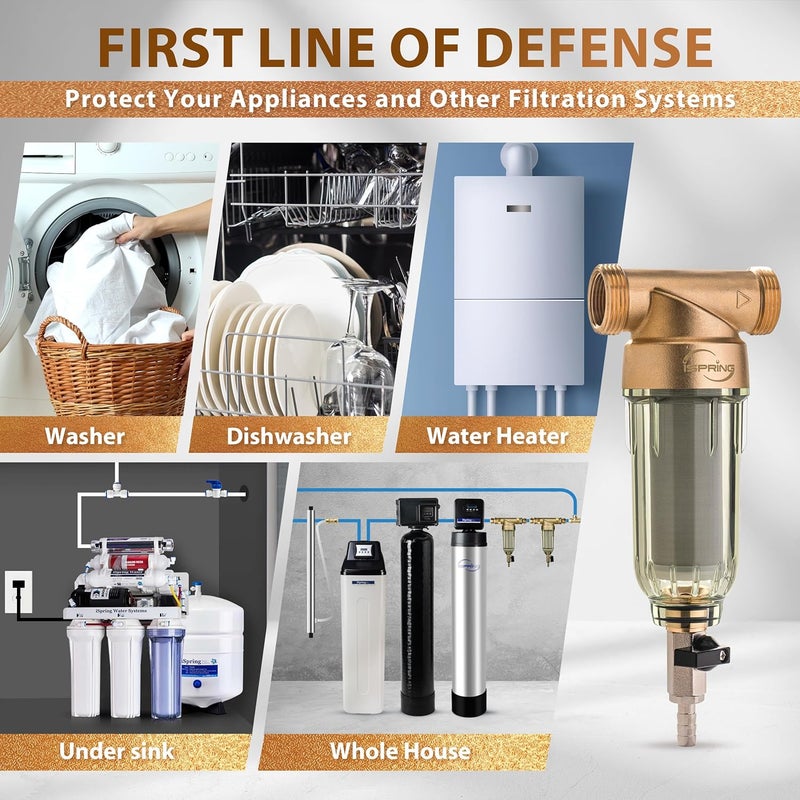 iSpring iSpring WSP2PK21 Reusable Whole House Spin Down Sediment Water Filters Twin Pack with 200 Microns and 100 Microns Filter Sizes Clear Housing LeadFree Brass  - Image 3