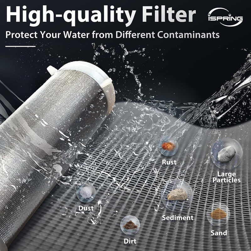 iSpring iSpring WSP2PK21 Reusable Whole House Spin Down Sediment Water Filters Twin Pack with 200 Microns and 100 Microns Filter Sizes Clear Housing LeadFree Brass  - Image 4