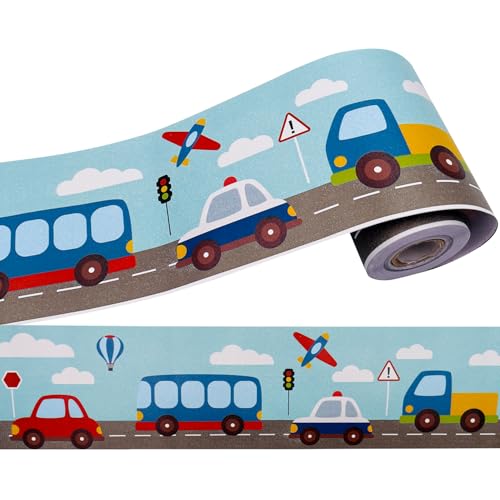 LoveFaye Yifely Traffic Car Wallpaper Border Self-Adhesive Wall Decor Sticker for Kids Room Nursery School Classroom - Image 1