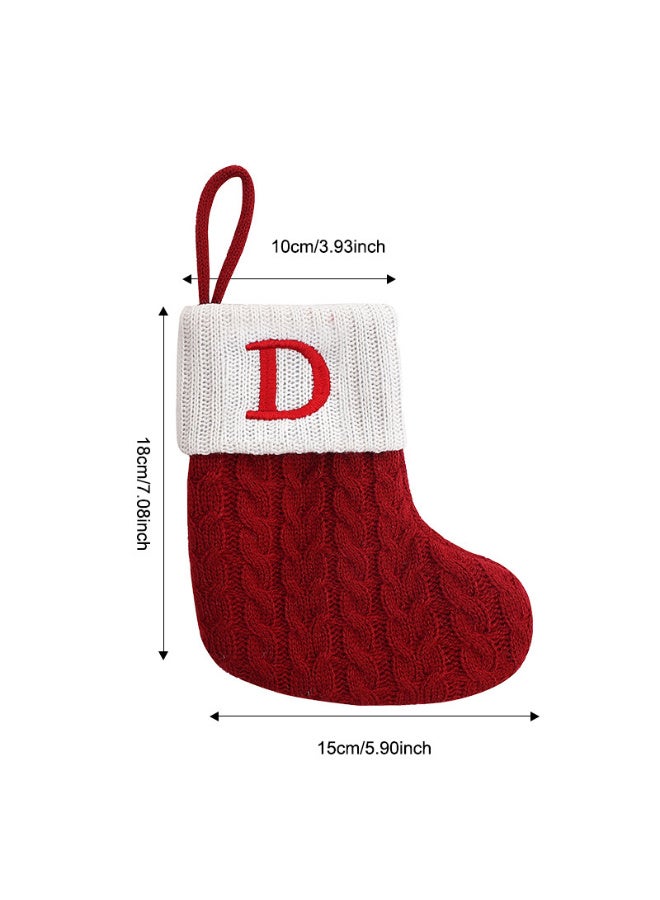 HI-FINE Christmas Stockings with Initials,Mini Red Knit Stocking,6 * 7in Initial Monogram Embroidered Christmas Stocking,Family Fireplace Hanging Ornament Xmas Holiday Decor Gift-Letter D - Image 1