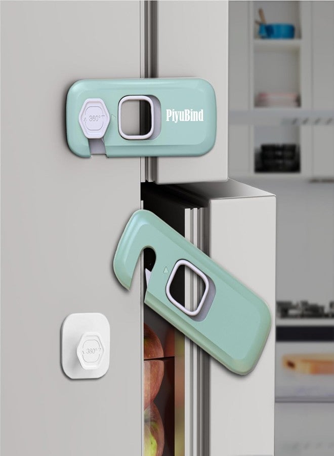 PiyuBind Child Proof Refrigerator Lock (2-Pack) - Baby Safety Locks for Fridge, Oven, Dishwasher, Cabinets, Drawers & Cupboards - No Drill Adhesive Installation, Easy to Use, Green - Image 1