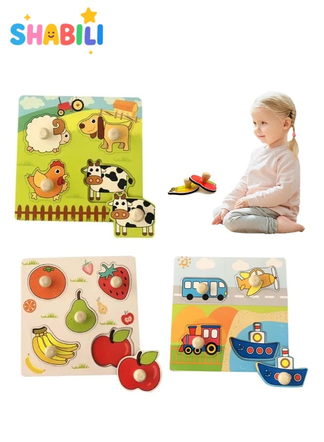 شبيلي مجموعة ألواح الأحجية الخشبية بمقابض على نمط مونتيسوري للتعلم المبكر مصنوعة من خشب آمن مع أنماط ملونة للأطفال الأولاد والبنات لتنمية المهارات المعرفية للعب الداخلي كهديه عيد ميلاد تعليمية للتعرف على الأشكال والتنسيق بين اليد والعين - Image 1