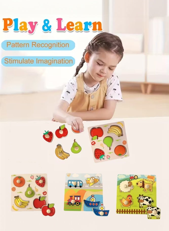 شبيلي مجموعة ألواح الأحجية الخشبية بمقابض على نمط مونتيسوري للتعلم المبكر مصنوعة من خشب آمن مع أنماط ملونة للأطفال الأولاد والبنات لتنمية المهارات المعرفية للعب الداخلي كهديه عيد ميلاد تعليمية للتعرف على الأشكال والتنسيق بين اليد والعين - Image 2