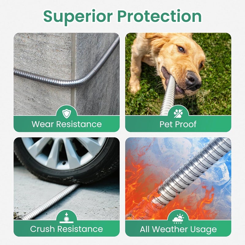 Cesun Ultra-Sturdy 25ft Metal Garden Hose - 304 Stainless Steel, Flexible & Kink-Free, UV Resistant, All-Weather, Includes High-Pressure Brass Nozzle - Ideal for Home & Outdoor Use - Image 2