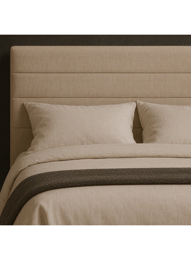 KUSTOMDECO Modern Fabric Upholstered Double Size Bed Frame with Headboard | Premium Soft Linen Platform Bed with Wooden Legs by KustomDeco (Beige) - Image 5