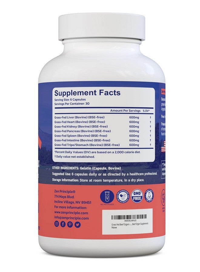 Zen Principle Grass Fed Beef Organs - Desiccated Liver, Heart, Kidney, Pancreas, Spleen, Intestine, Tripe/Stomach. Beef Organ Supplements - Image 3