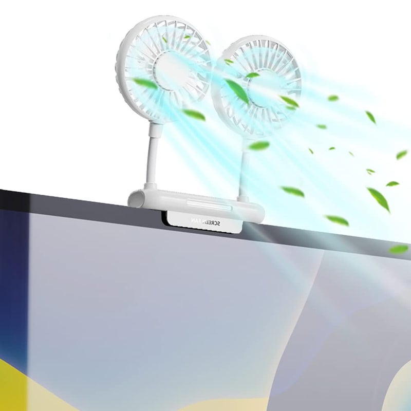 THRRLY Monitor Fan with 2 Rotatable Heads 3 Speeds Sturdy Clamp USB Powered Cooling Fan for Office Desk  Laptop