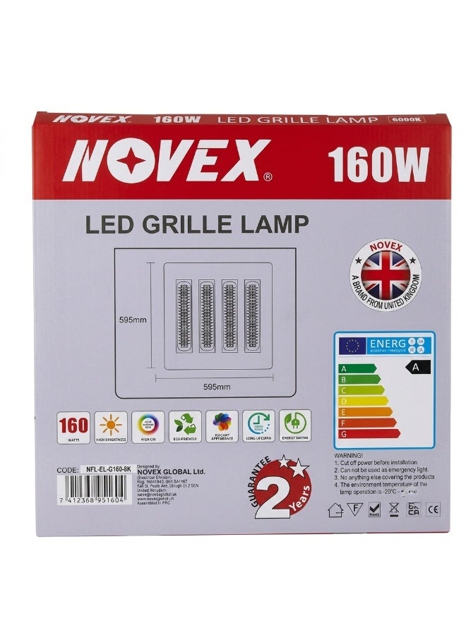 نوفيكس لوحة إضاءة شبكية LED من NOVEX بقدرة 160 واط، مقاس 60 × 60 سم | سطوع 19,262 لومن | ضوء أبيض بارد 8000 كلفن | مزودة بمشغل مزدوج (Dual Driver) | مصباح سقفي تجاري موفر للطاقة | هيكل من الألومنيوم | مثالية لإضاءة المكاتب والمدارس ومحلات السوبرماركت | جهد تشغيل 220–240 فولت - Image 4