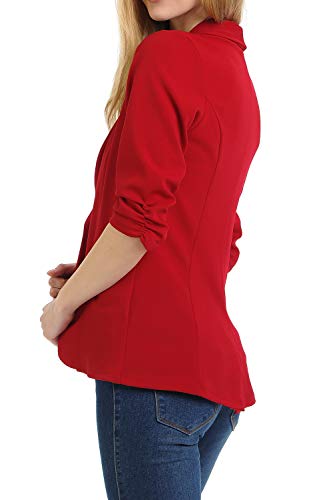 MINEFREE Women's 3/4 Ruched Sleeve Lightweight Work Office Blazer Jacket Ruby S - Image 4