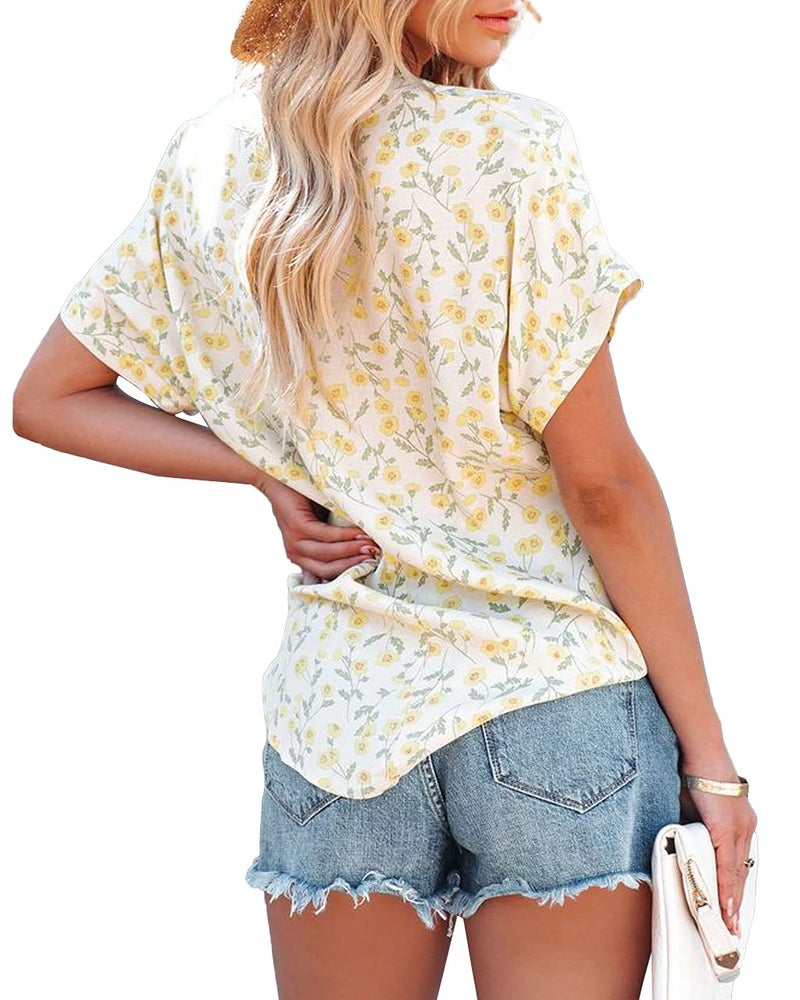 Allimy Women Summer Clothes Short Sleeve Floral Tops And Blouses V Neck Shirts Tunics XL - Image 5