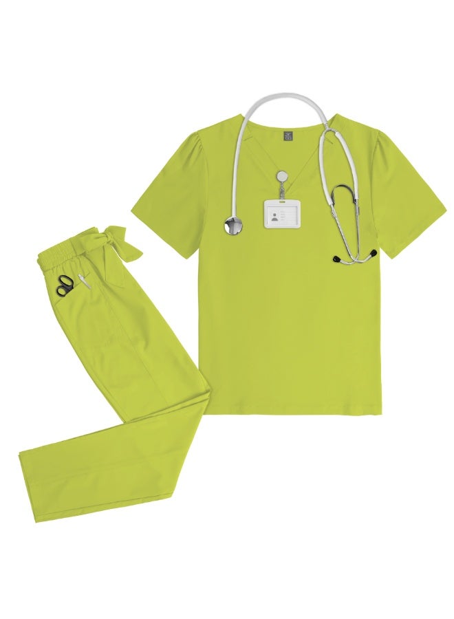 NIBEMINENT Nurse Surgical Uniform Women Doctor Costume Set Solid Color V-neck Pocket Quick-drying Top+pants Oral Dental Surgery Uniform Set - Image 1