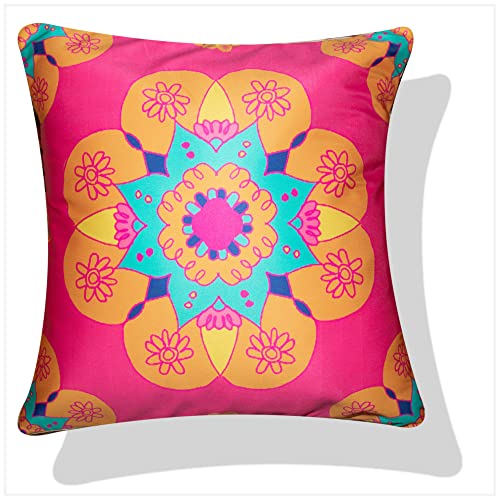 Vendola Decorative Satin 250TC Sofa Cushion Pillow Covers, Multicolor, Set of 5 Ethnic Cushion Covers(Amber,16x16 Inches with Fillers) - Image 5