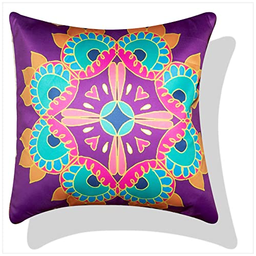 Vendola Decorative Satin 250TC Sofa Cushion Pillow Covers, Multicolor, Set of 5 Ethnic Cushion Covers(Amber,16x16 Inches with Fillers) - Image 4