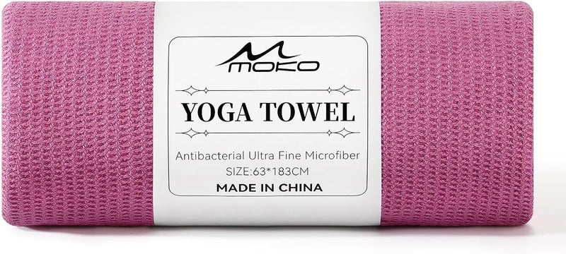MoKo Hot Yoga Towel, Non-Slip Yoga Mat Towel with Grip Dots, 74.4"×27.3" Yoga Mat Cover for Pilates, Fitness, Meditation, Swimming Pool, Beach, Travel Yoga Mat with Corner Pockets - Image 1