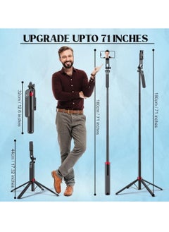 Generic 180cm Selfie Stick Tripod All In One Extendable Phone Tripod Stand With Bluetooth Remote 360° Rotation For IPhone And Android Phone Selfies-Vlogging Live Streaming  - Image 4