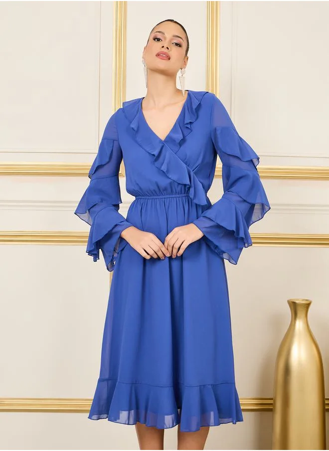 Styli Ruffle Detail A-Line Midi Dress