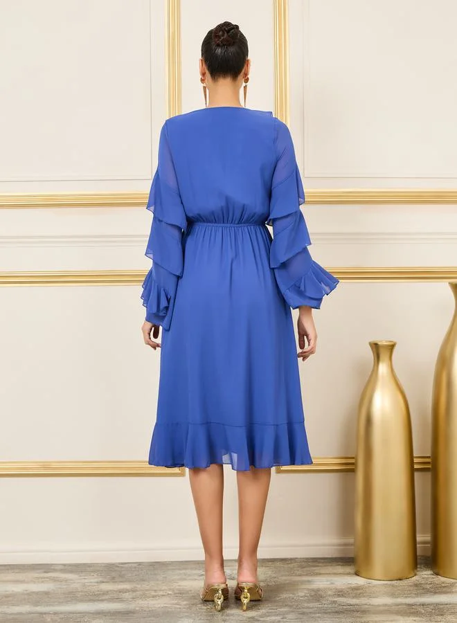 Styli Ruffle Detail A-Line Midi Dress