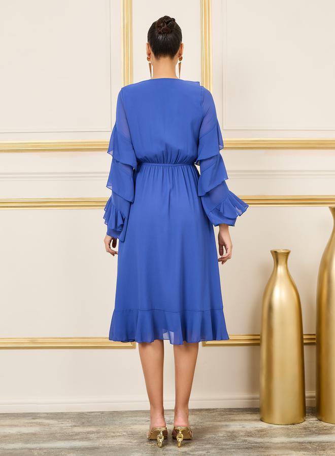 Styli Ruffle Detail A-Line Midi Dress