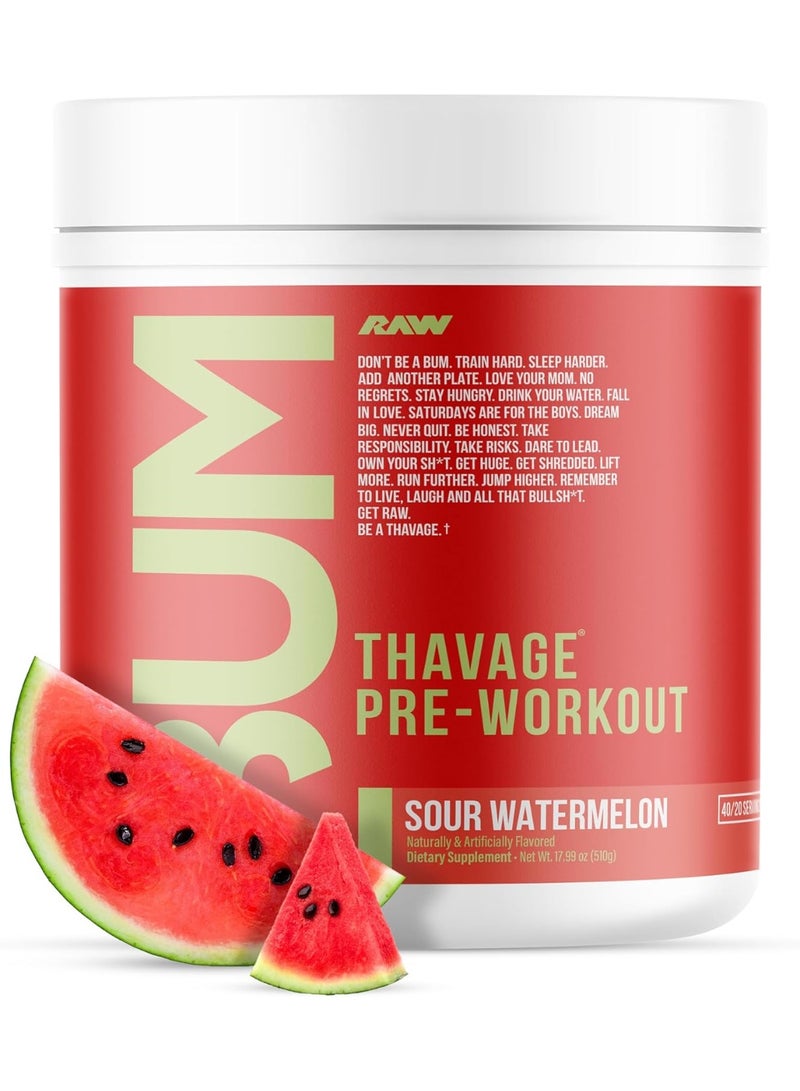 RAW CBUM Thavage Pre-Workout Powder – Sour Watermelon Flavor, 17.99 oz (40 Servings) | Explosive Energy & Focus Formula - Image 1