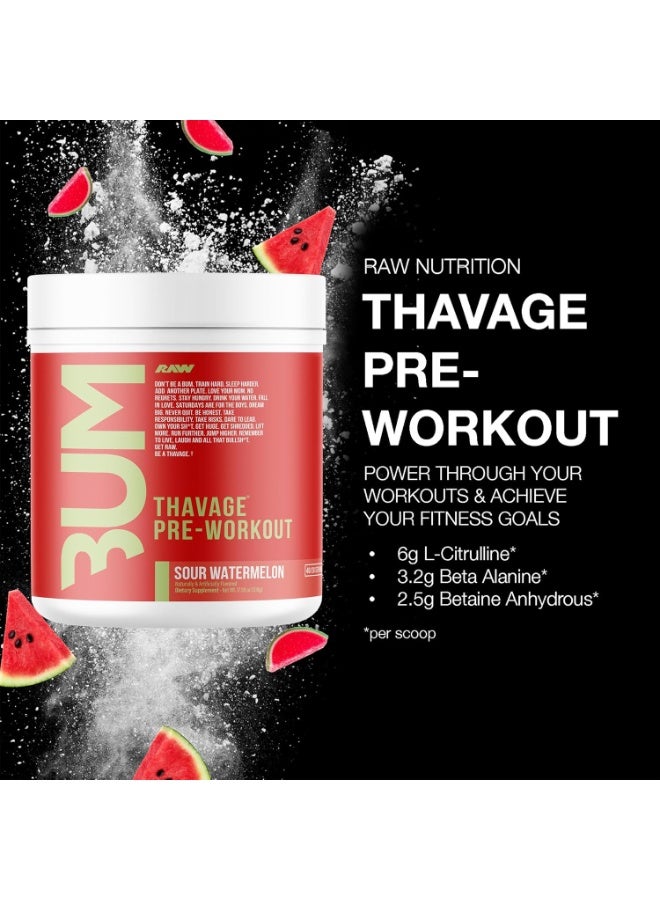 RAW CBUM Thavage Pre-Workout Powder – Sour Watermelon Flavor, 17.99 oz (40 Servings) | Explosive Energy & Focus Formula - Image 4
