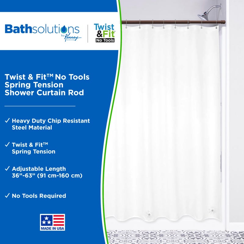 Kenney KN609S/15 Twist & Fit No Tools Spring Tension Standard Shower Curtain Rod with Non-Slip, Non-Scratch Ends, 36-63" Adjustable Length, Easy Install, Brown, 1" Diameter Rust Resistant Steel Tube - Image 2