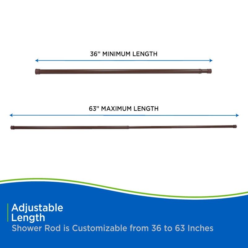 Kenney KN609S/15 Twist & Fit No Tools Spring Tension Standard Shower Curtain Rod with Non-Slip, Non-Scratch Ends, 36-63" Adjustable Length, Easy Install, Brown, 1" Diameter Rust Resistant Steel Tube - Image 4