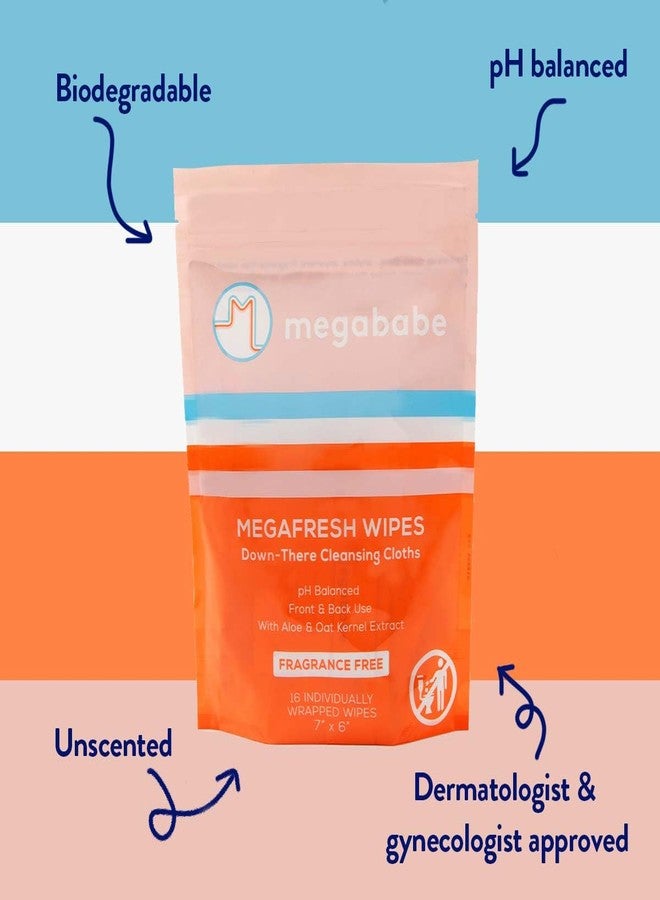 Megababe Megafresh Wipes | Unscented Cleansing Wipes for the Intimate Area | pH Balanced, Front & Back Use | 16 Individually Wrapped Wipes (Pack of 1) - Image 3