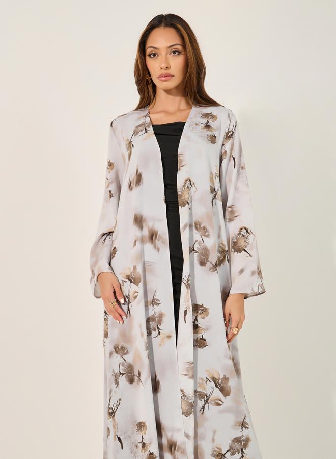 Styli Floral Print Abaya with Printed Scarf - Image 3