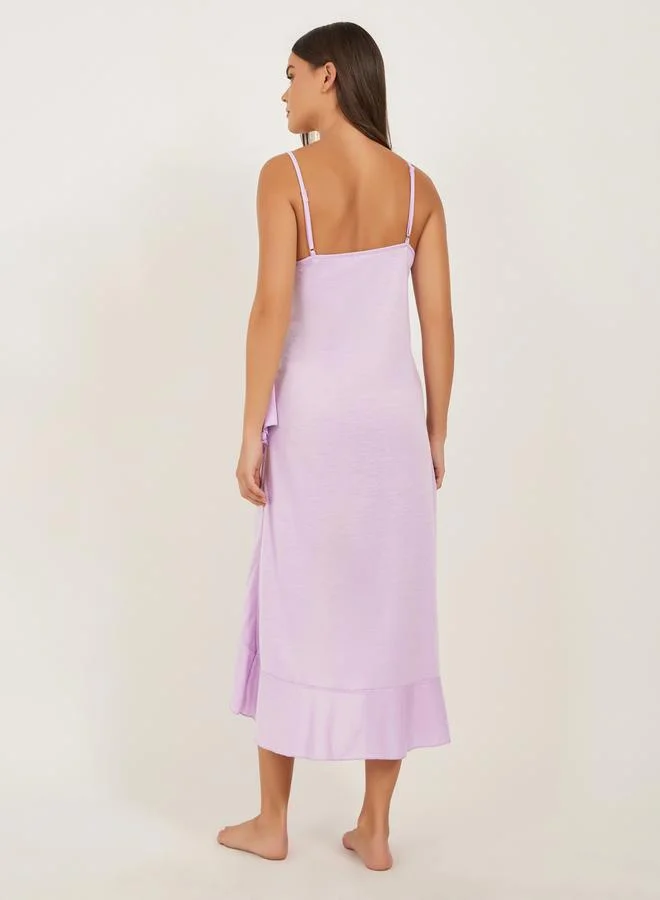 Styli Ruffled Hem Strappy V-Neck Slip Dress