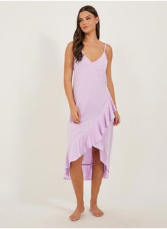 Styli Ruffled Hem Strappy V-Neck Slip Dress  - Image 1