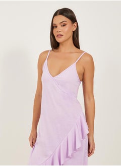 Styli Ruffled Hem Strappy V-Neck Slip Dress  - Image 2