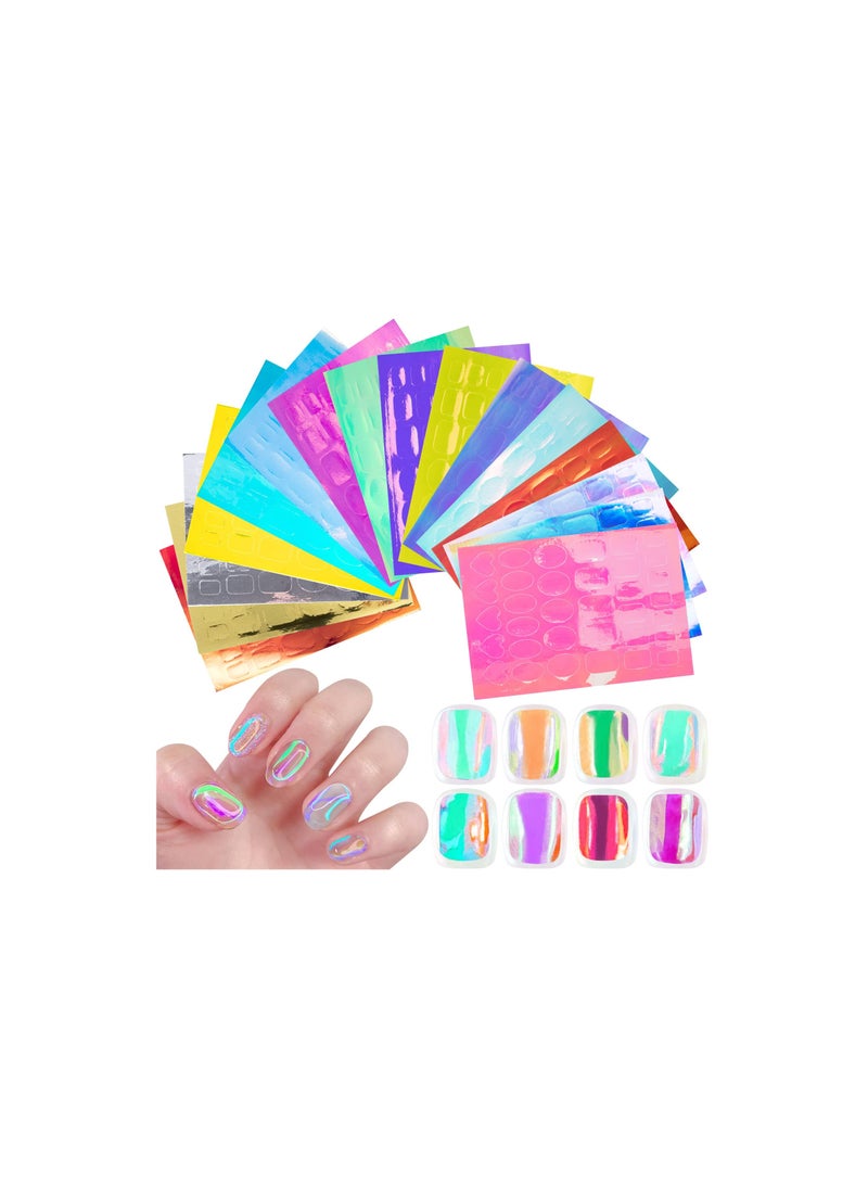 SYOSI Nail Foil Cellophane, 16 Sheets Self-Adhesive Stickers, Broken Glass Paper Films, Holographic Laser Iridescent Nail Decals Diy Nail Art Decoration for Women Girls for Face, Body, Mobile Phone, Glasses  - Image 1