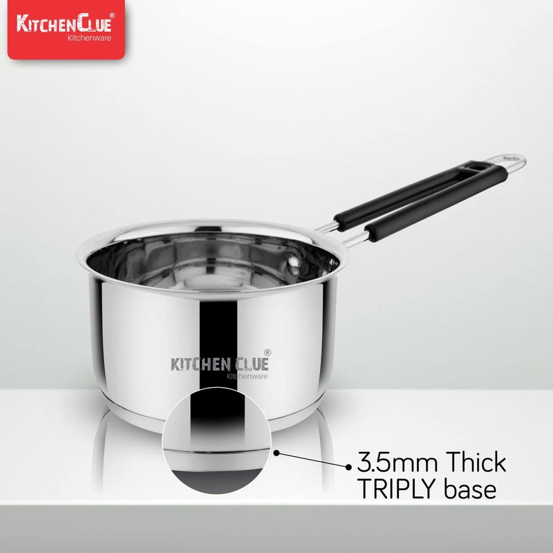 KITCHEN CLUE Stainless Steel Saucepan with Handle (1600_2000 ML) TRI-PLY Induction Base I Ideal for Making Tea, Boiling Water/Milk I Soft Silicon Handle & Encapsulated Heavy Bottom I Pot Pan Set - Image 5