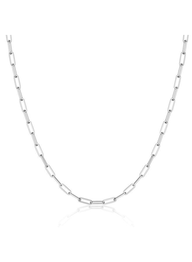 MBW Silver Paperclip Chain Necklace for Women,Dainty Sterling Silver Choker Necklaces for Women Trendy Simple Long Chunky Minimalist Waterproof Link Necklace Jewelry Gifts for Women 16/18/20 in, 16 - Image 1