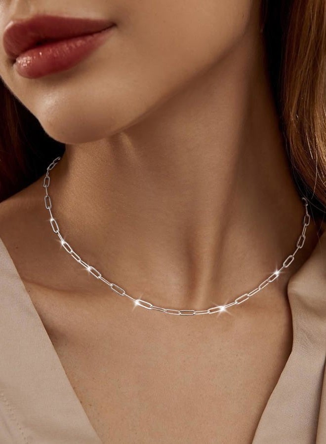 MBW Silver Paperclip Chain Necklace for Women,Dainty Sterling Silver Choker Necklaces for Women Trendy Simple Long Chunky Minimalist Waterproof Link Necklace Jewelry Gifts for Women 16/18/20 in, 16 - Image 3