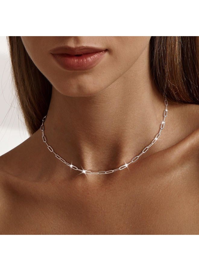 MBW Silver Paperclip Chain Necklace for Women,Dainty Sterling Silver Choker Necklaces for Women Trendy Simple Long Chunky Minimalist Waterproof Link Necklace Jewelry Gifts for Women 16/18/20 in, 16 - Image 2