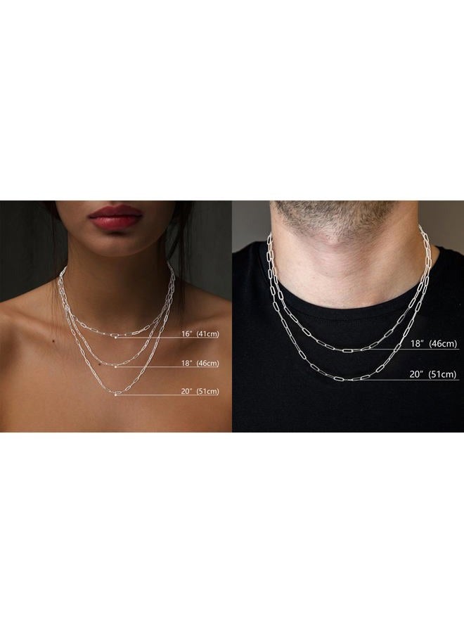 MBW Silver Paperclip Chain Necklace for Women,Dainty Sterling Silver Choker Necklaces for Women Trendy Simple Long Chunky Minimalist Waterproof Link Necklace Jewelry Gifts for Women 16/18/20 in, 16 - Image 4