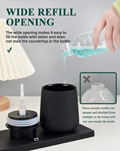 BosilunLife Black Soap Dispenser - Ceramic Dish Soap Dispenser for Bathroom 12ounce Refillable Liquid Hand Dispenser for Essential Oil, Lotion Dispenser with Pump (Rubber Paint) - Image 3